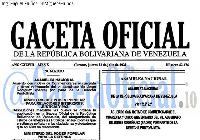 Gaceta Oficial 42174 del 22 julio 2021 Gaceta Oficial 42174 del 22 julio 2021