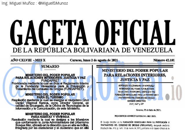 Gaceta Oficial 42181 del 2 agosto 2021