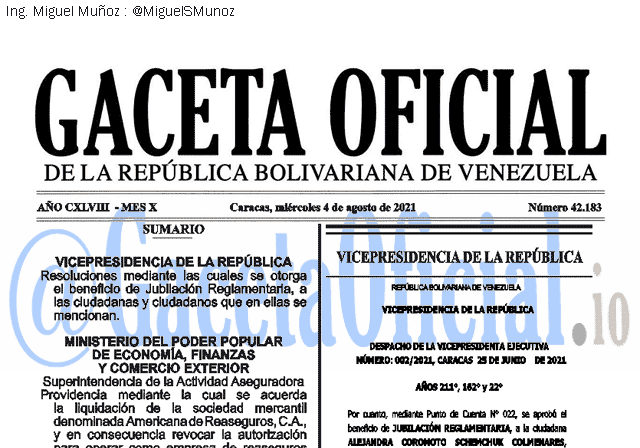 Gaceta Oficial 42183 del 4 agosto 2021 Gaceta Oficial 42183 del 4 agosto 2021