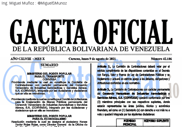 Gaceta Oficial 42186 del 9 agosto 2021 Gaceta Oficial 42186 del 9 agosto 2021