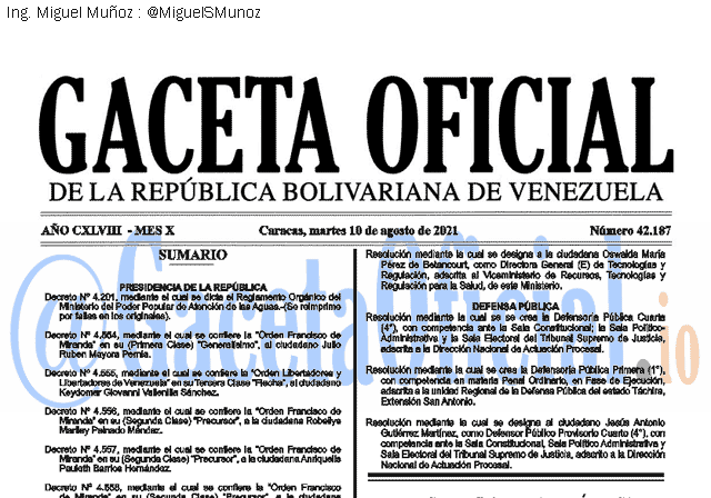 Gaceta Oficial 42187 del 10 agosto 2021