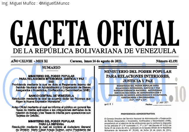 Gaceta Oficial 42191 del 169 agosto 2021 Gaceta Oficial 42191 del 16 agosto 2021