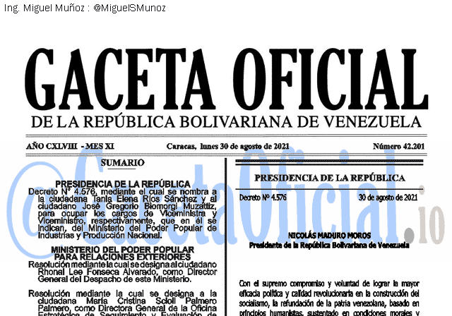 Gaceta Oficial 42201 del 30 agosto 2021 Gaceta Oficial 42201 del 30 agosto 2021