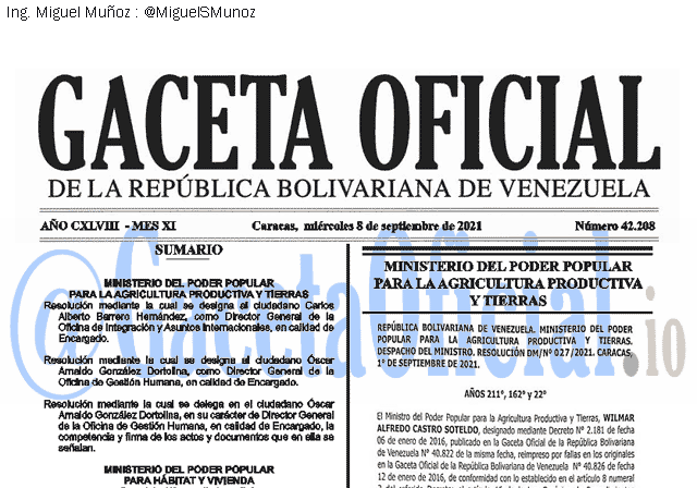 Gaceta Oficial 42208 del 8 septiembre 2021