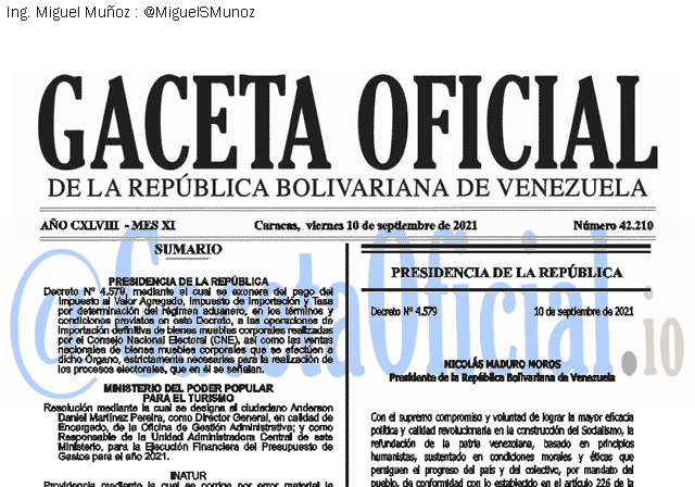 Gaceta Oficial 42210 del 10 septiembre 2021