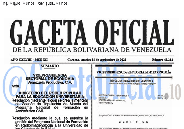Gaceta Oficial 42212 del 14 septiembre 2021 Gaceta Oficial 42212 del 14 septiembre 2021