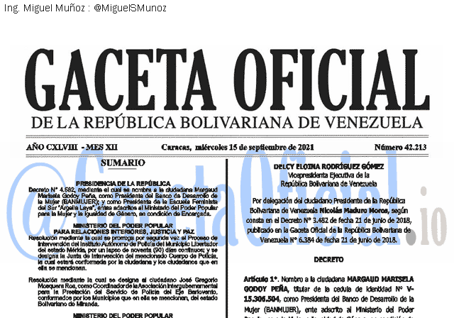 Gaceta Oficial 42213 del 15 septiembre 2021 Gaceta Oficial 42213 del 15 septiembre 2021