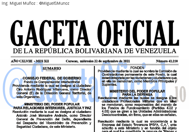 Gaceta Oficial 42218 del 21 septiembre 2021