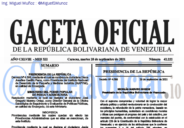 Gaceta Oficial 42222 del 28 septiembre 2021