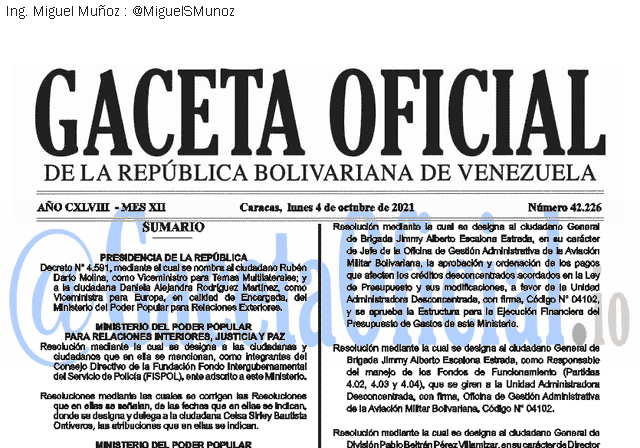 Gaceta Oficial 42226 del 4 octubre 2021 Gaceta Oficial 42226 del 4 octubre 2021