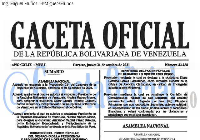 Gaceta Oficial 42238 del 21 octubre 2021
