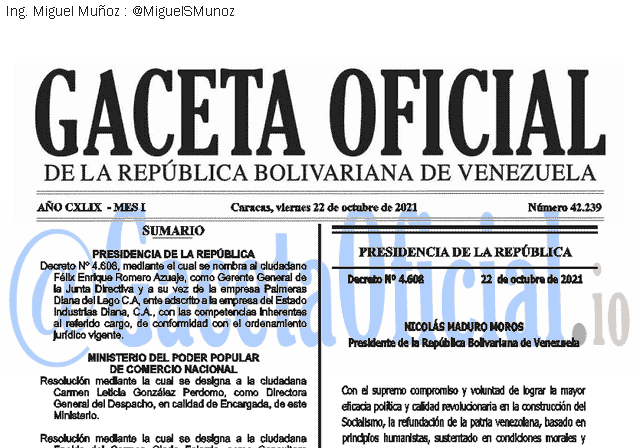 Gaceta Oficial 42239 del 22 octubre 2021