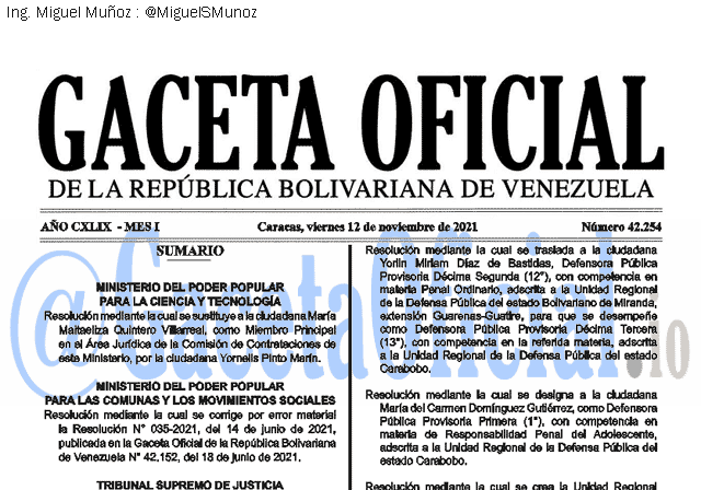 Gaceta Oficial 42254 del 12 noviembre 2021 Gaceta Oficial 42254 del 12 noviembre 2021
