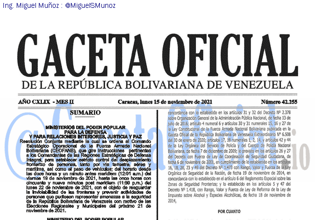 Gaceta Oficial 42255 del 15 noviembre 2021 Gaceta Oficial 42255 del 15 noviembre 2021