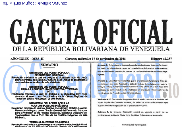 Gaceta Oficial 42257 del 17 noviembre 2021