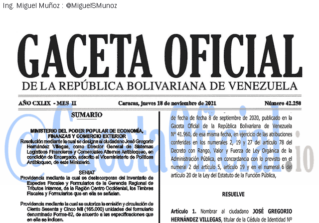 Gaceta Oficial 42258 del 18 noviembre 2021 Gaceta Oficial 42258 del 18 noviembre 2021