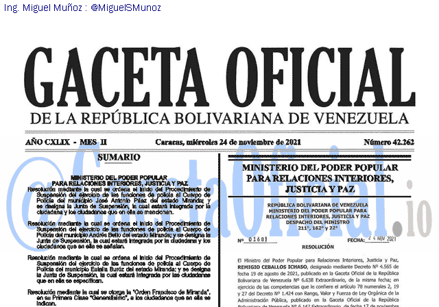 Gaceta Oficial 42262 del 24 noviembre 2021