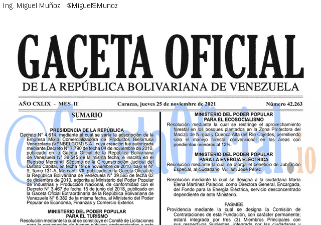 Gaceta Oficial 42263 del 25 noviembre 2021