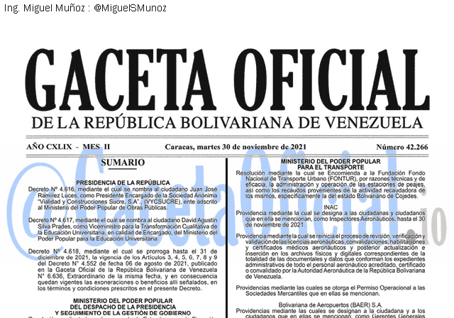 Gaceta Oficial 42266 del 30 noviembre 2021