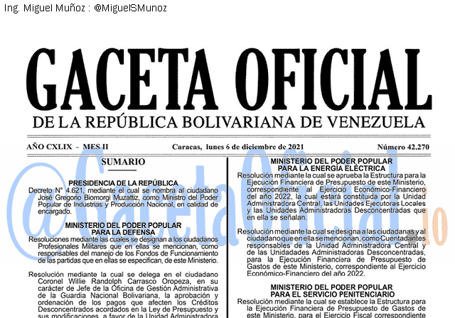 Gaceta Oficial 42270 del 6 diciembre 2021