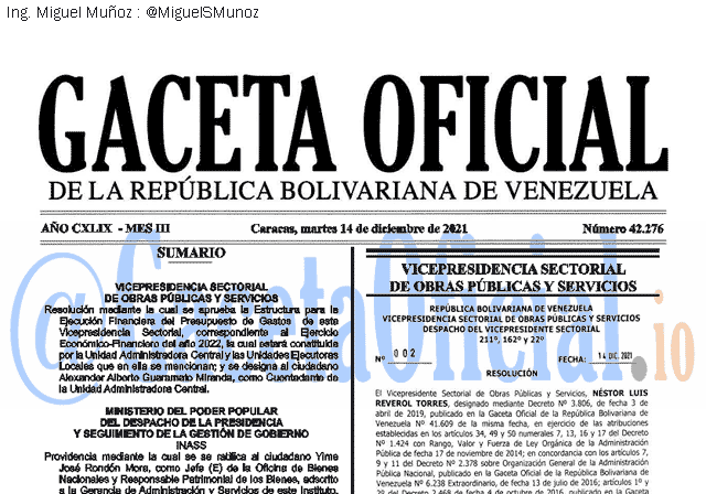 Gaceta Oficial 42276 del 14 diciembre 2021