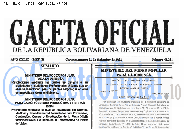 Gaceta Oficial 42281 del 21 diciembre 2021