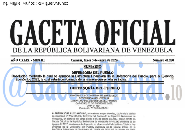 Gaceta Oficial 42288 del 3 enero 2022 Gaceta Oficial 42288 del 3 enero 2022