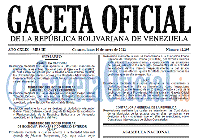 Gaceta Oficial 42293 del 10 enero 2022 Gaceta Oficial 42293 del 10 enero 2022