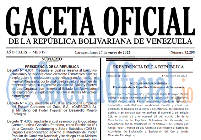 Gaceta Oficial 42298 del 17 enero 2022 Gaceta Oficial 42298 del 17 enero 2022
