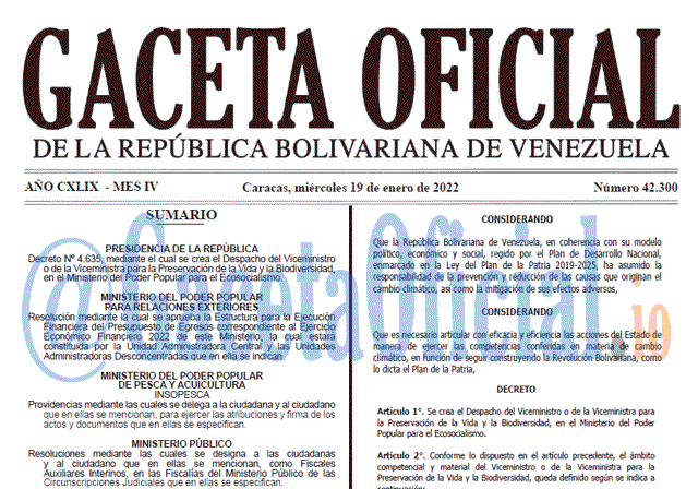 Gaceta Oficial 42300 del 19 enero 2022 Gaceta Oficial 42300 del 19 enero 2022