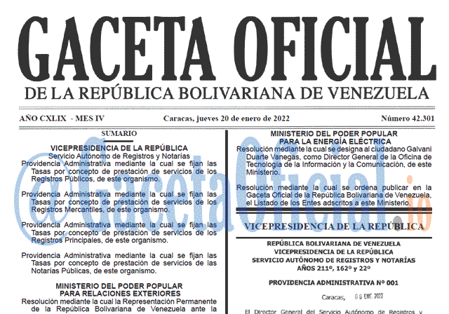 Gaceta Oficial 42301 del 20 enero 2022