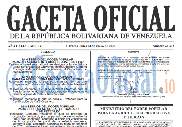 Gaceta Oficial 42303 del 24 enero 2022 Gaceta Oficial 42303 del 24 enero 2022