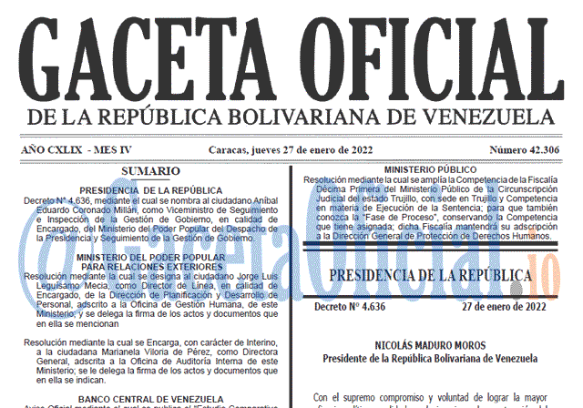 Gaceta Oficial 42306 del 27 enero 2022 Gaceta Oficial 42306 del 27 enero 2022