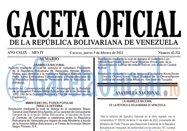 Gaceta Oficial 42311 del 3 febrero 2022 Gaceta Oficial 42311 del 3 febrero 2022