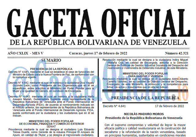 Gaceta Oficial 42321 del 17 febrero 2022 Gaceta Oficial 42321 del 17 febrero 2022