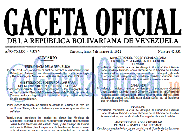 Gaceta Oficial 42331 del 7 marzo 2022