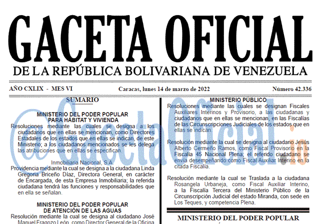 Gaceta Oficial 42336 del 14 marzo 2022