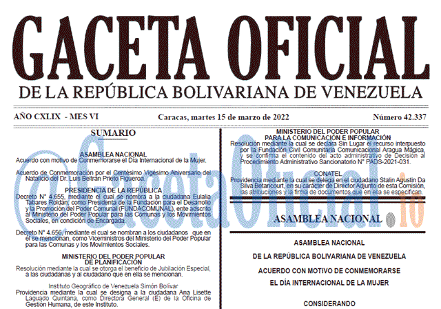 Gaceta Oficial 42337 del 15 marzo 2022