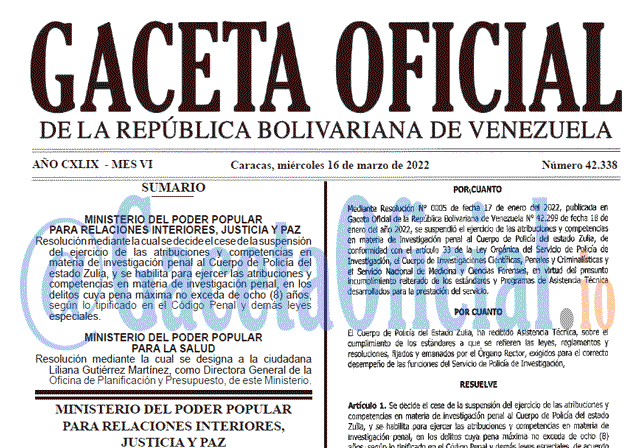Gaceta Oficial 42338 del 16 marzo 2022
