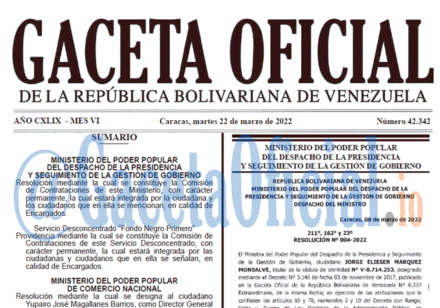 Gaceta Oficial 42342 del 22 marzo 2022 Gaceta Oficial 42342 del 22 marzo 2022