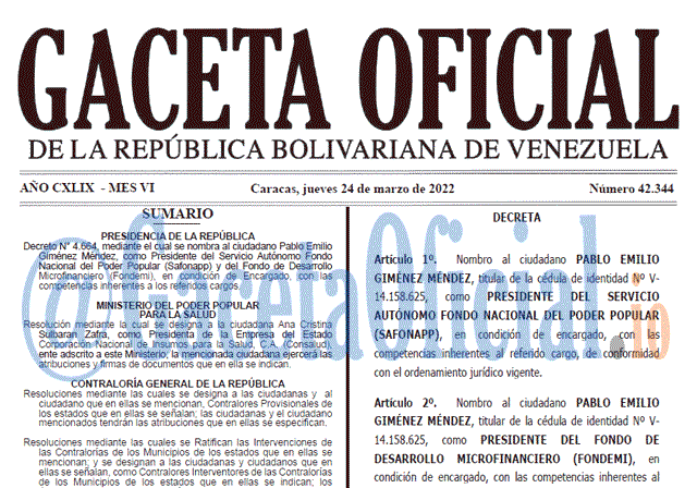 Gaceta Oficial 42344 del 24 marzo 2022 Gaceta Oficial 42344 del 24 marzo 2022