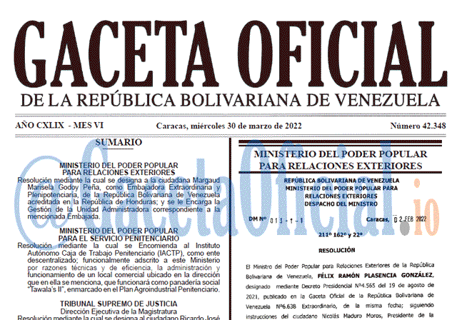 Gaceta Oficial 42348 del 30 marzo 2022 Gaceta Oficial 42348 del 30 marzo 2022