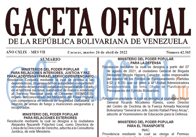 Venezuela Gaceta Oficial 42363 del 26 abril 2022
