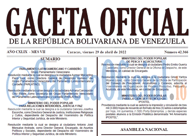 Venezuela Gaceta Oficial 42366 del 29 abril 2022 Venezuela Gaceta Oficial 42366 del 29 abril 2022