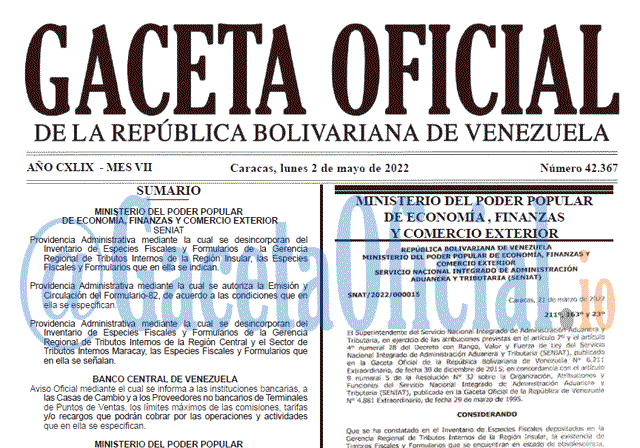 Venezuela Gaceta Oficial 42367 del 2 mayo 2022 Venezuela Gaceta Oficial 42367 del 2 mayo 2022