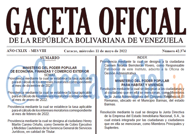 Venezuela Gaceta Oficial 42374 del 11 mayo 2022 Venezuela Gaceta Oficial 42374 del 11 mayo 2022