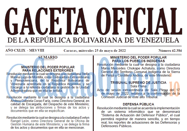 Venezuela Gaceta Oficial 42384 del 25 mayo 2022 Venezuela Gaceta Oficial 42384 del 25 mayo 2022