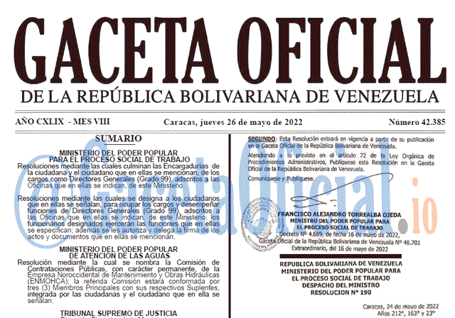Venezuela Gaceta Oficial 42385 del 26 mayo 2022 Venezuela Gaceta Oficial 42385 del 26 mayo 2022