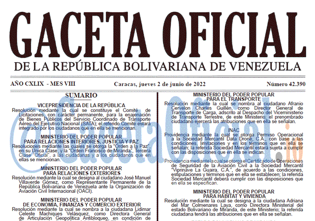 Venezuela Gaceta Oficial 42390 del 2 junio 2022 Venezuela Gaceta Oficial 42390 del 2 junio 2022