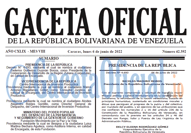 Venezuela Gaceta Oficial 42392 del 6 junio 2022